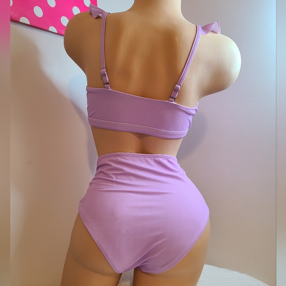 Unbranded Swim 2pc High Waisted Ruffle Bikini Set Size Sm Lilac - Picture 5 of 9